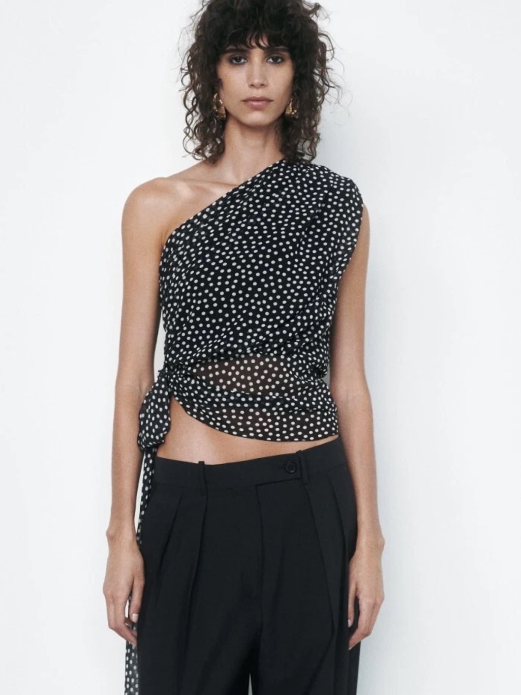 Zara Women's Asymmetric Chiffon Polka Dot Top